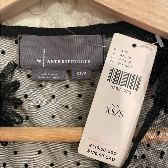 Antropologie NWT Sheer Black Floral Top - Picture 3 of 5